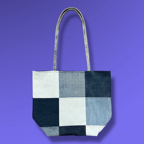 Vintage Handbags - Handmade Upcycled Vintage Fabric Tote Bag Patchwork Denim Carry All Shoulder Bag